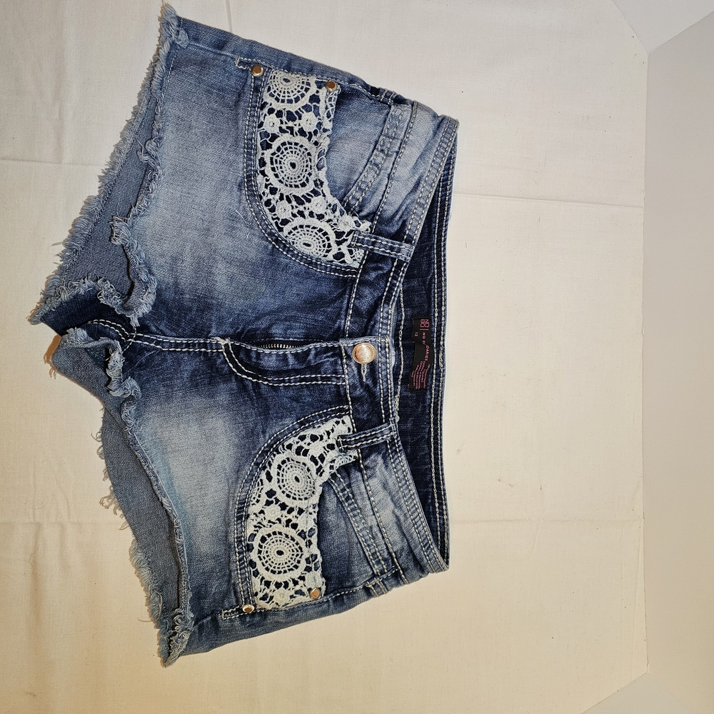 Blue Denim Lace-Trimmed Women's Shorts